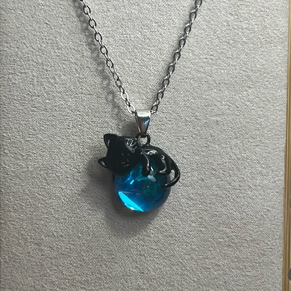 Black Cat Crystal Ball Necklace